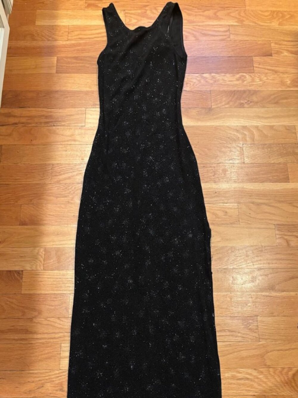 VTG Made in USA Black Sequin Starburst Bodycon Maxi Dress